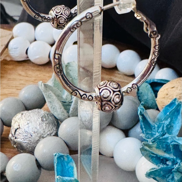 Brighton Silver Hoop Earrings with crystals - Picture 2 of 4